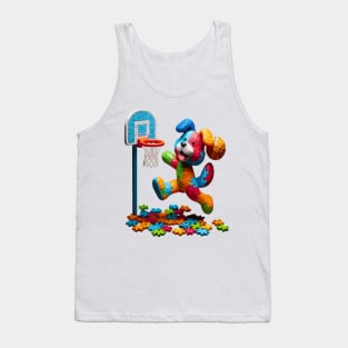 funny puzzle dog basketball Slam Dunked sport boys men kids Tank Top